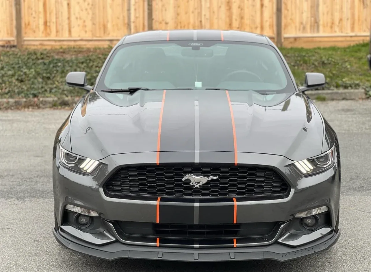 Ford Mustang with custom racing stripes completed in Surrey