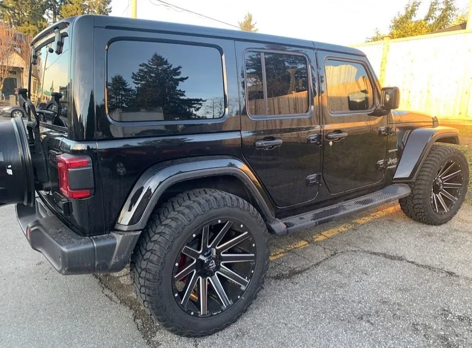 Jeep Wrangler window tint installation completed in Surrey